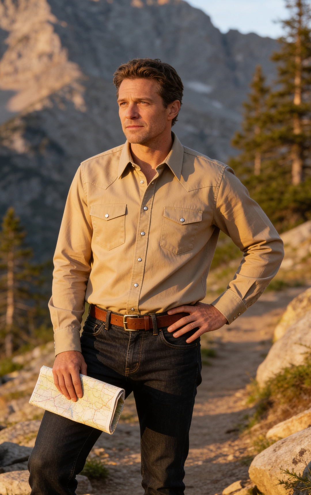 Professional Twill Solid - Khaki - Long Sleeve - Snaps - Classic Fit