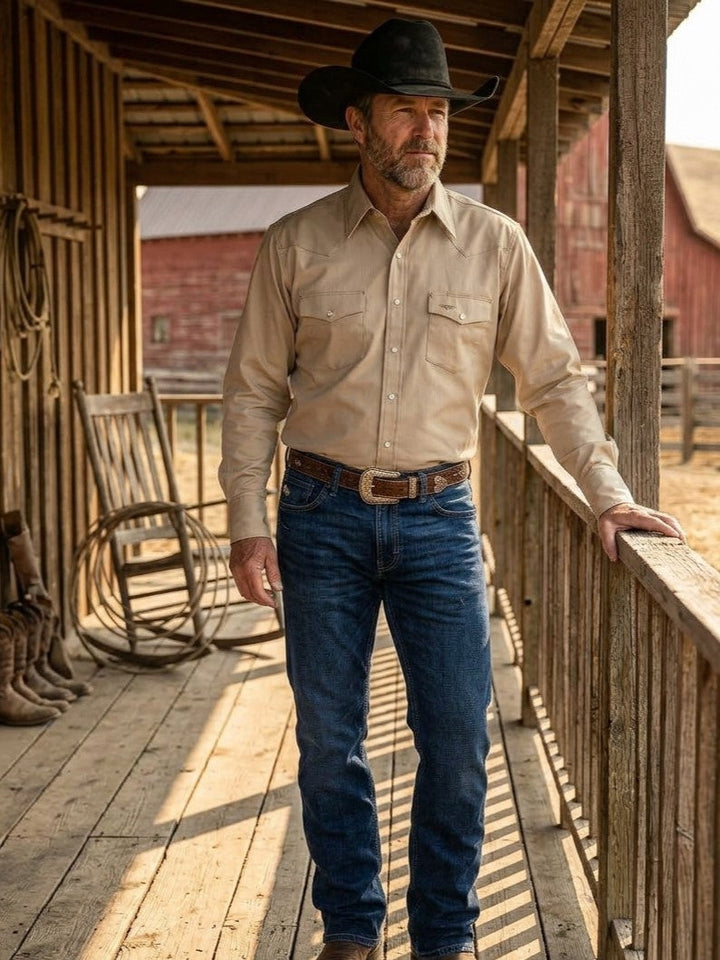 Flying R Ranchwear - Prairie Twill Solid - Khaki - Long Sleeve - Snaps - Classic Fit