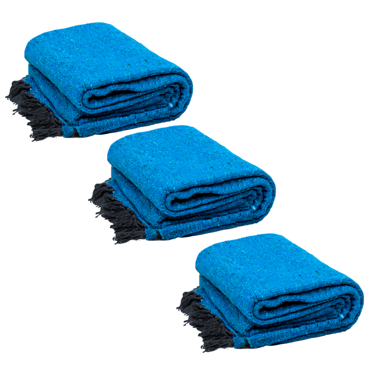 Solid Aqua Blue Mexican Blanket | BULK SAVINGS