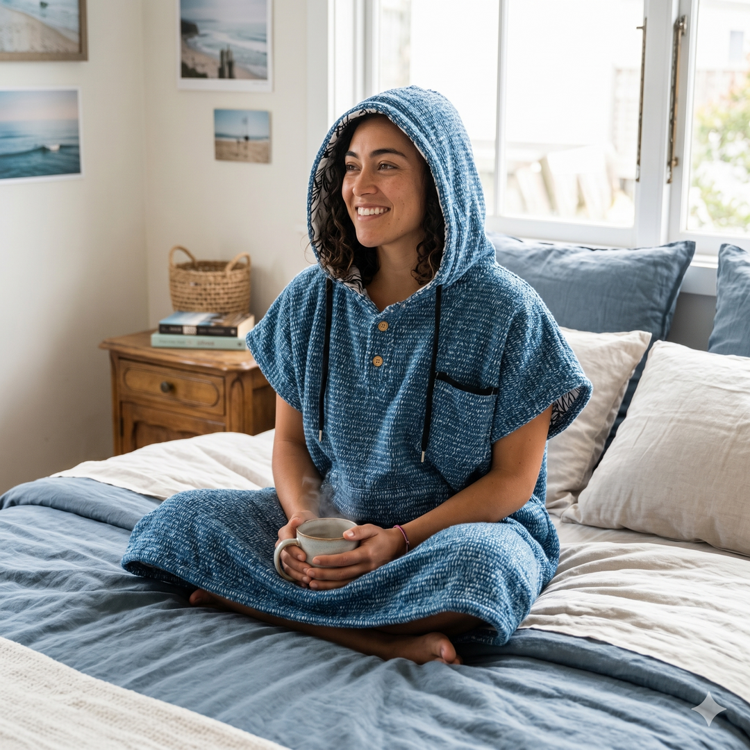 Blanket Hoodie | Indigo Surf Poncho | 100% Cotton Wearable Blanket Robe | As Seen on Netflix's Beef Season 2