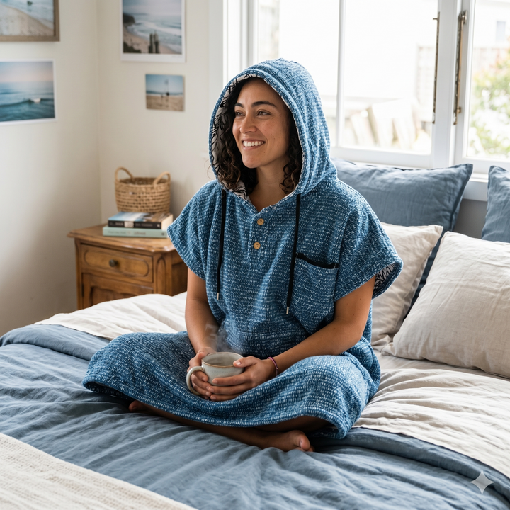 Blanket Hoodie | Indigo Surf Poncho | 100% Cotton Wearable Blanket Robe | As Seen on Netflix's Beef Season 2