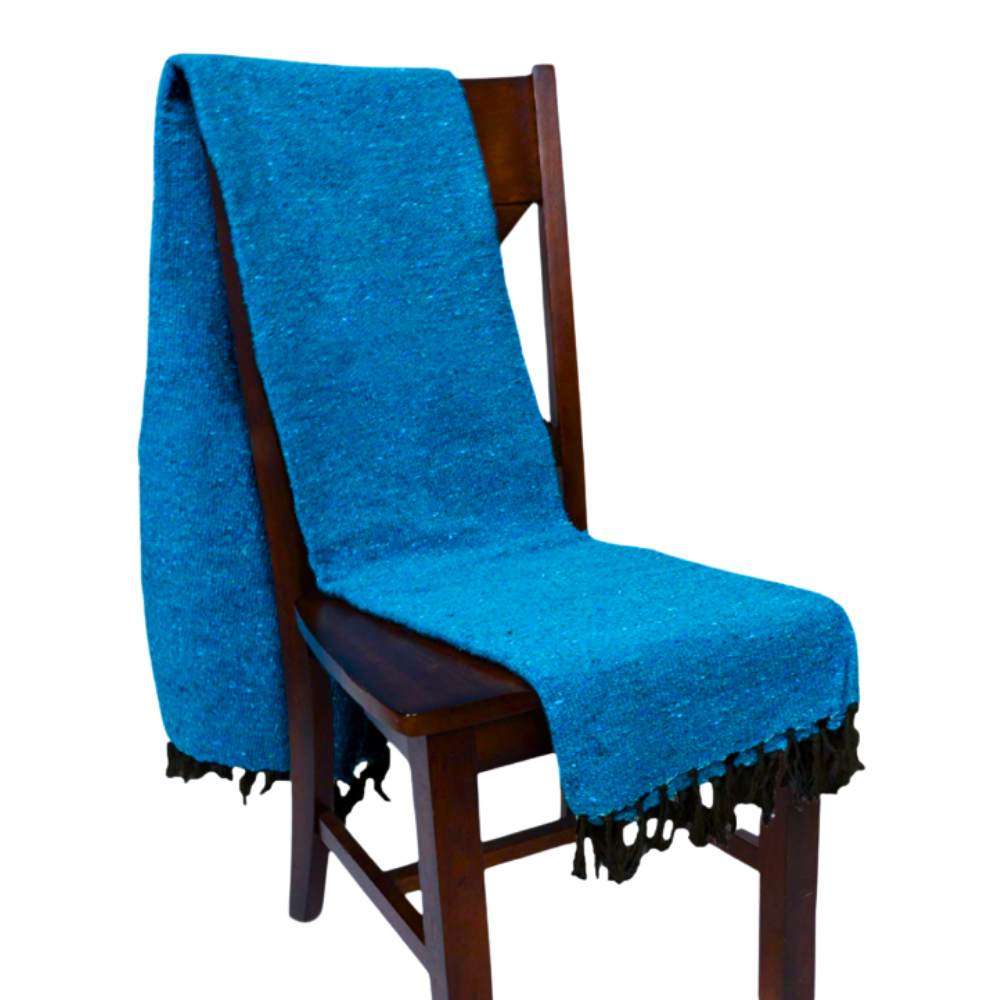 Solid Aqua Blue Mexican Blanket