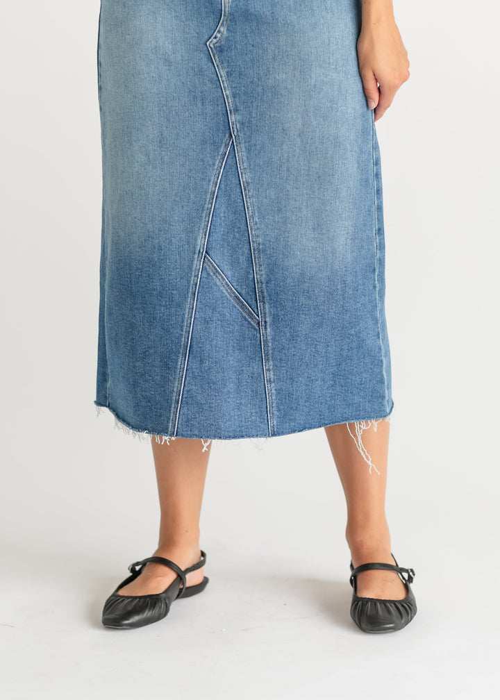 Lee A-Line Raw Hem Midi Skirt