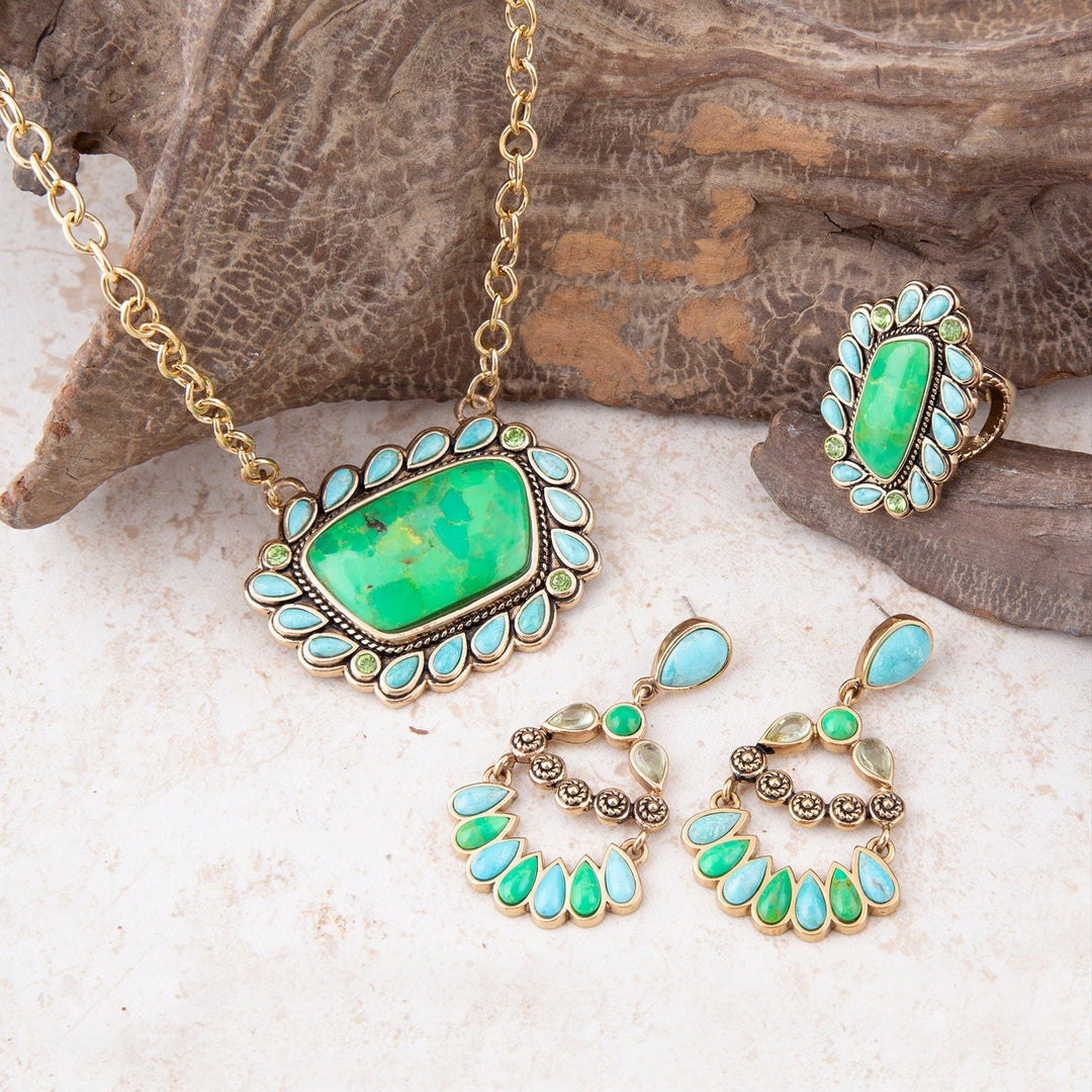 Legacy Lime Green and Blue Turquoise Golden Statement Ring