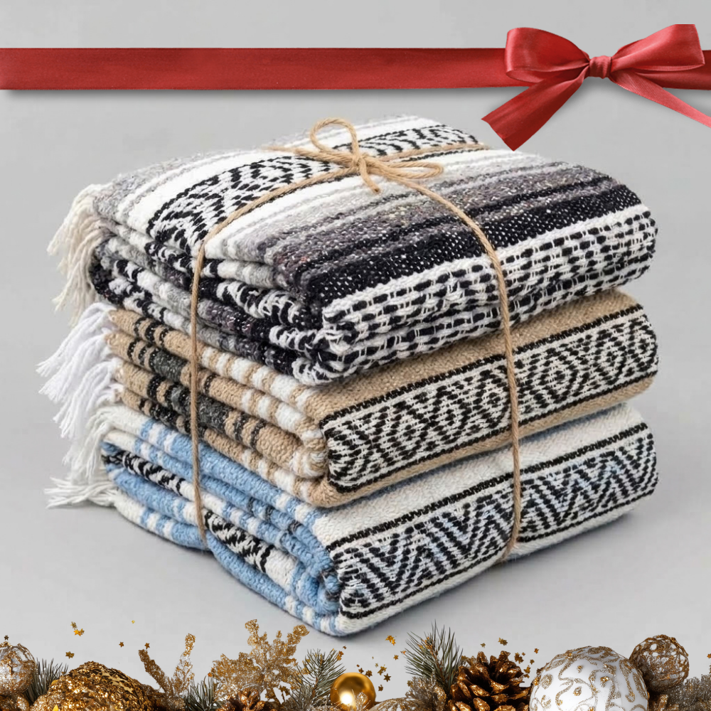 Holiday Gift Set | 3x Mexican Blankets Natural Falsa
