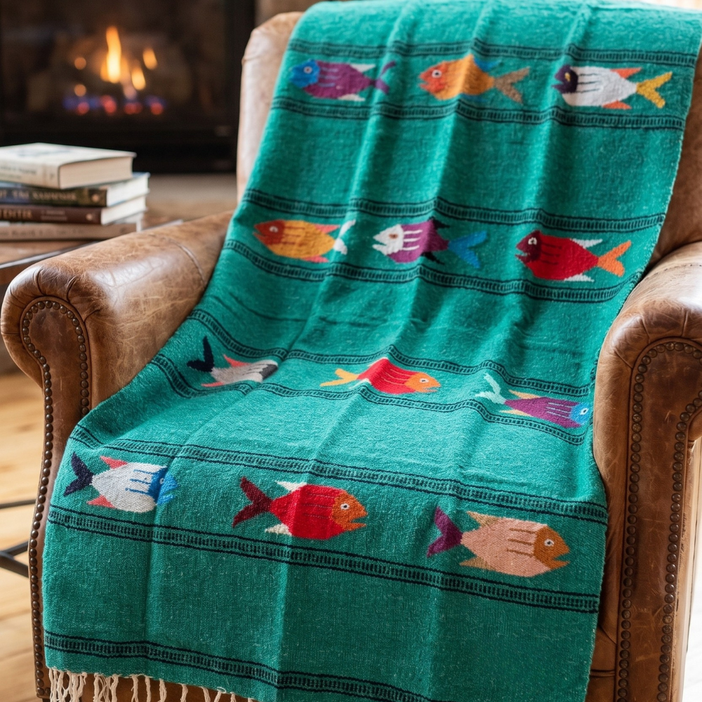 Midnight Teal Baja Fish Yoga Blanket