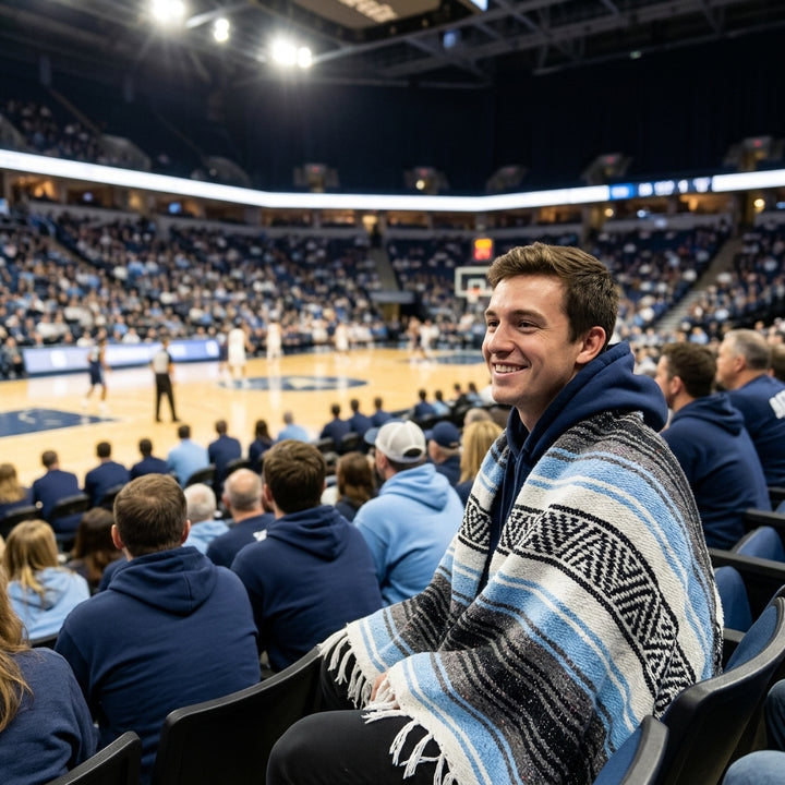 Memphis Basketball Throw Blanket | Navy & Light Blue Mexican Stadium Blanket