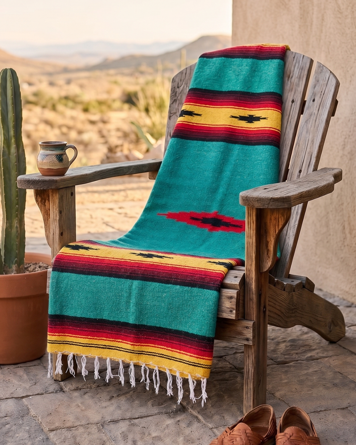 Teal Sunrise Heavyweight Mexican Blanket