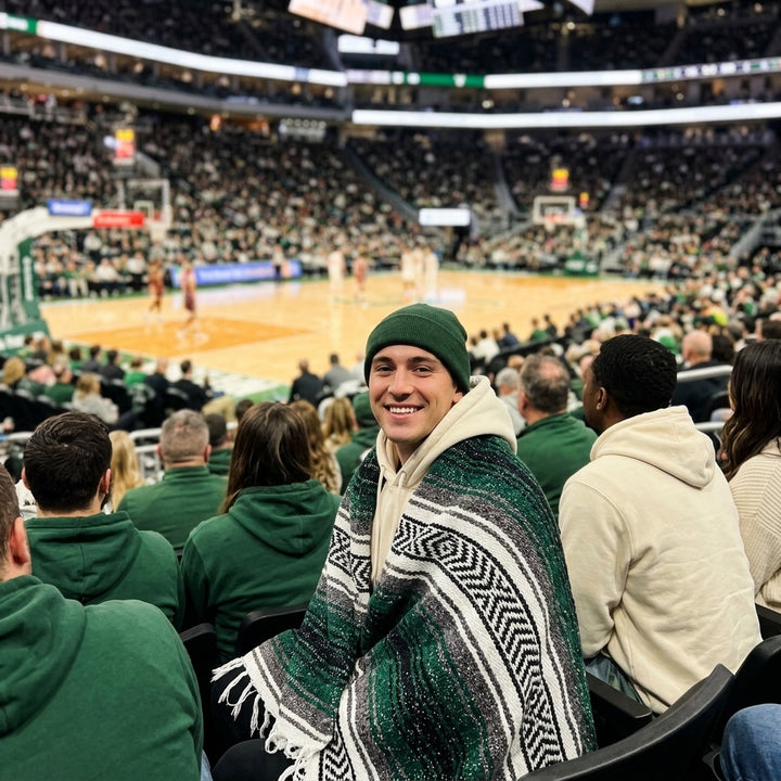 Milwaukee Basketball Throw Blanket | Green & Cream Mexican Stadium Blanket
