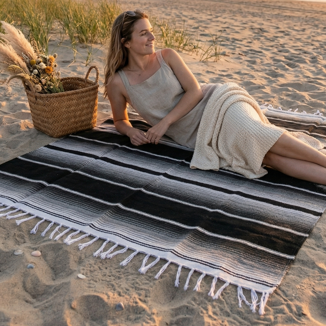 Mexican Blanket Black and Grey Serape - Great Raiders Tailgate Mexican Blanket Black and Grey Serape - Great Raiders Tailgate