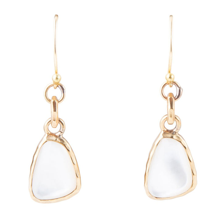 White Mother of Pearl Golden Drop Earrings