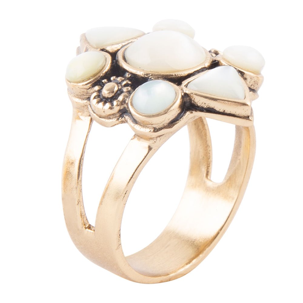 White Mother of Pearl Golden Statement Ring