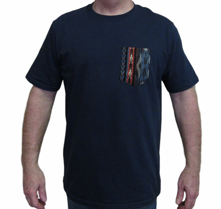 Southwest Stripe Print - Navy Pocket T-shirt - Made in USA