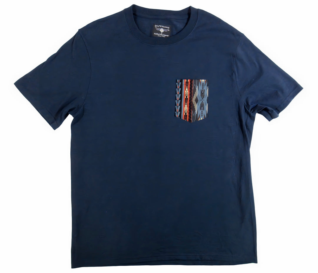 Southwest Stripe Print - Navy Pocket T-shirt - Made in USA