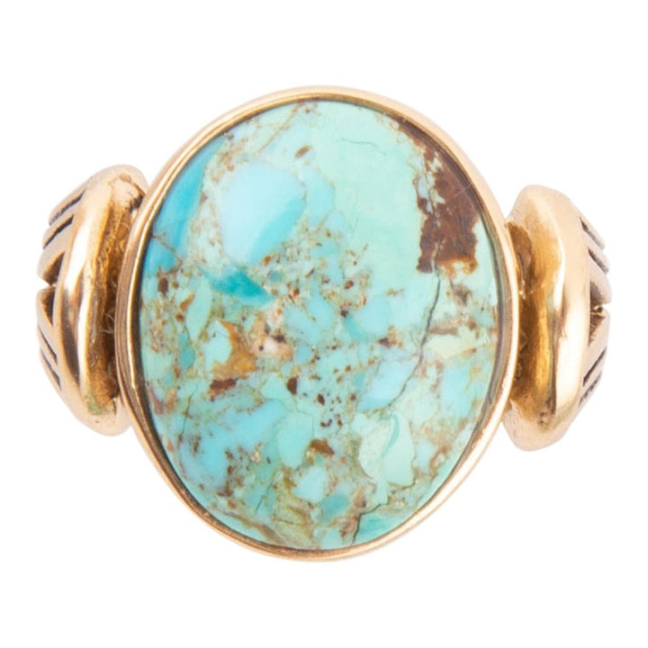 Nova Blue Turquoise and Golden Oval Ring