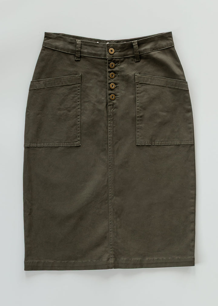 Kennedy Olive Midi Denim Skirt