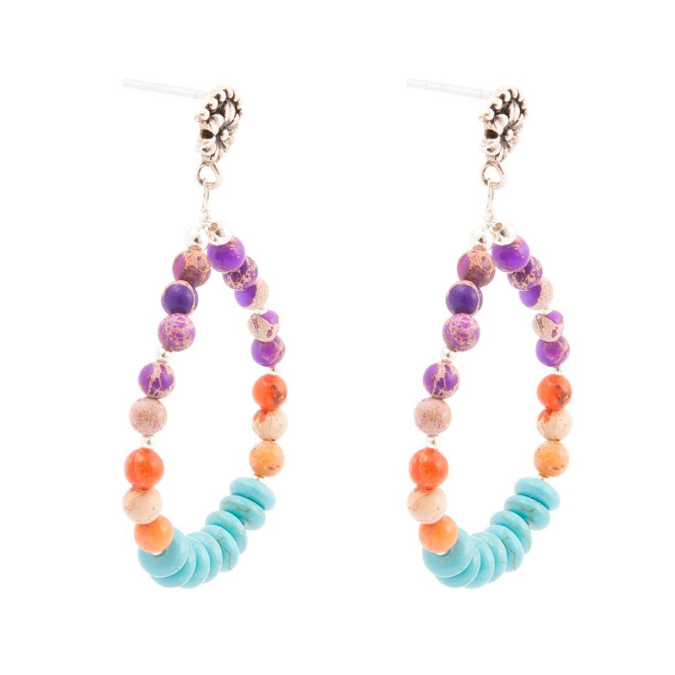 Prescott Blue Turquoise Purple and Orange Sterling Silver Drop Earrings