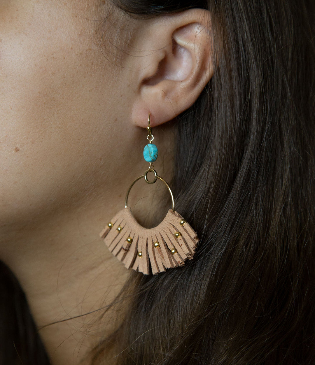 Pueblo Blue Magnesite Golden Fringe Earrings