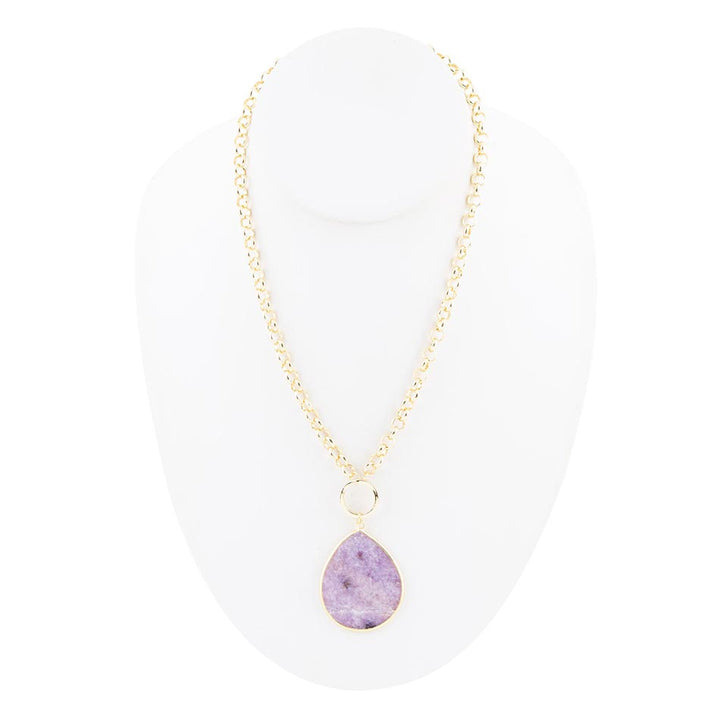 Purple Amethyst Teardrop Golden Chain Necklace