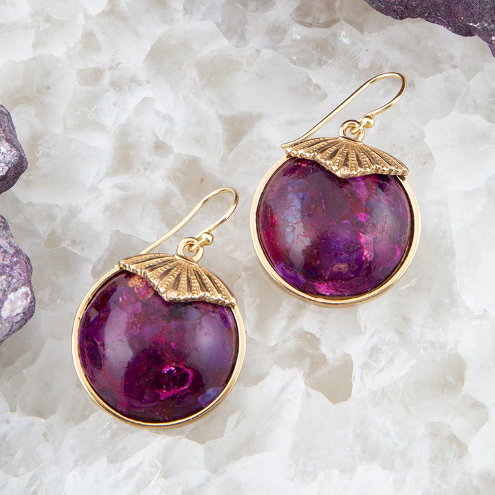 Purple Turquoise Circle Golden Drop Earrings