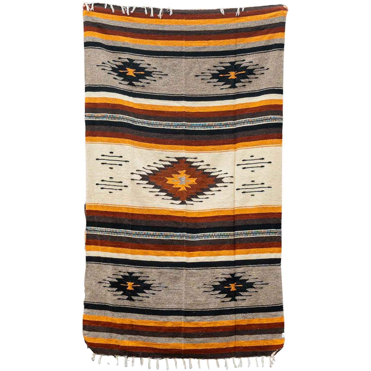 Aztec Mexican Blanket - Southwest White & Tan