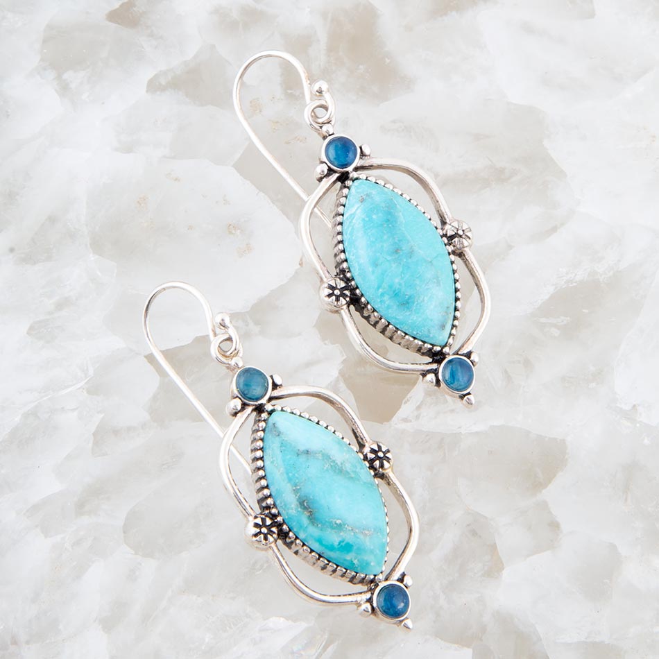 Regal Blue Turquoise and Apatite Sterling Silver Drop Earrings