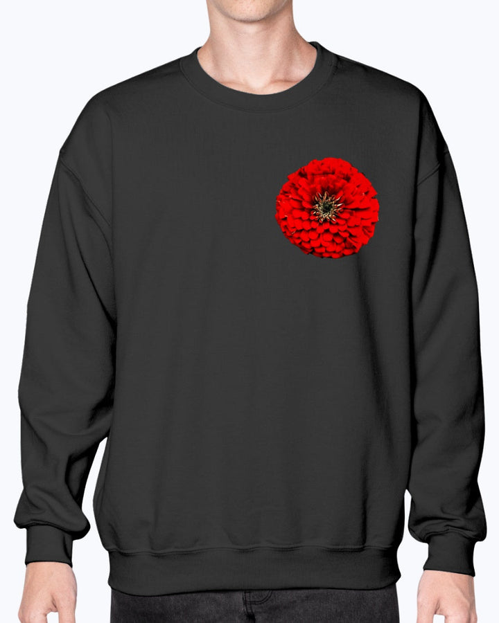 Zinnia Floral Vibrant, Floral Red Zinnia, Flower, Moss Apparel, Unisex Crewneck Sweatshirt