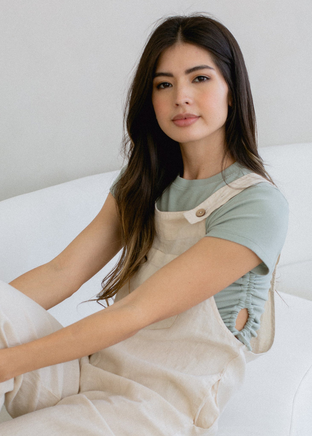 Ruched Ribbed Crop Tee