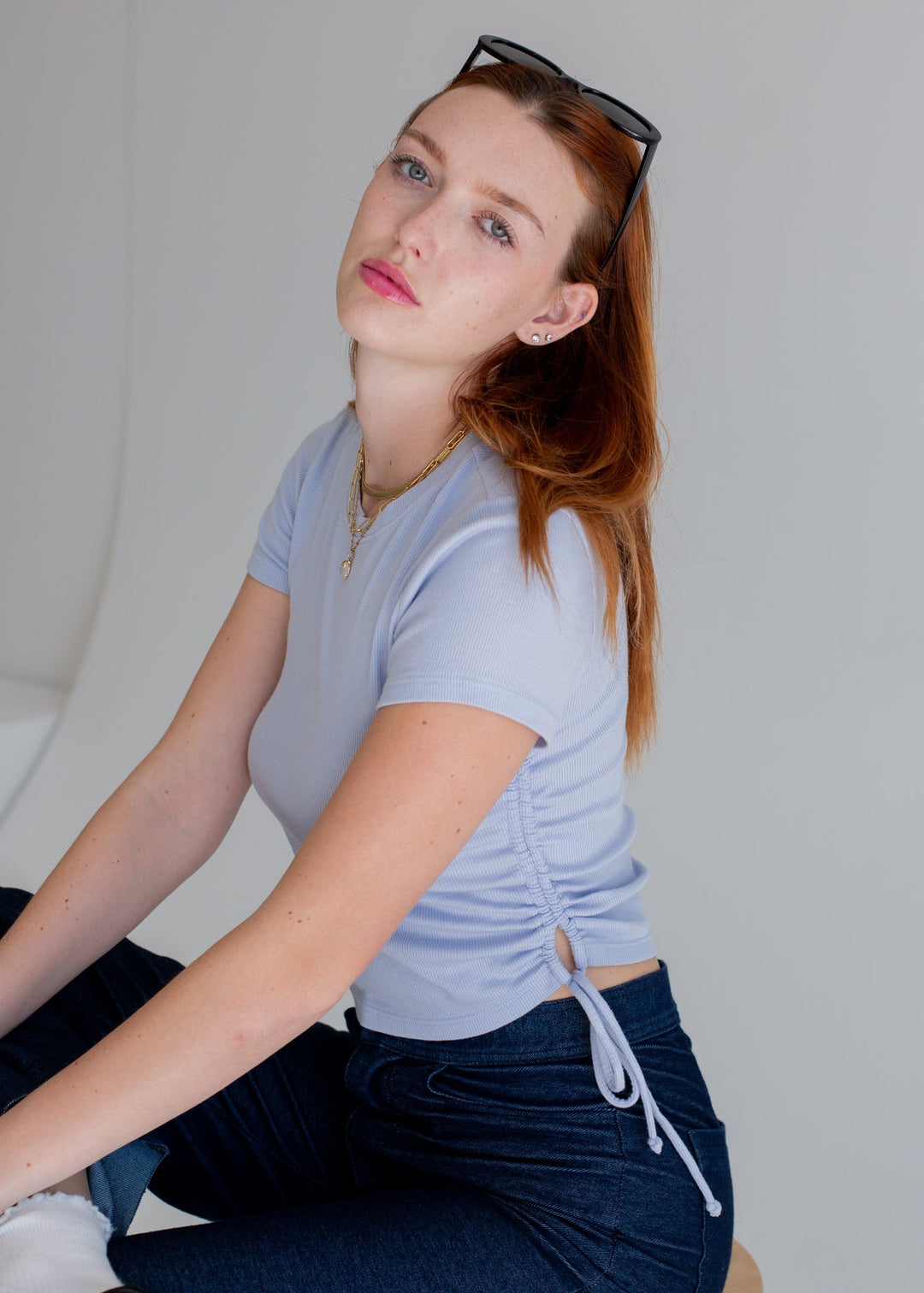 Ruched Ribbed Crop Tee