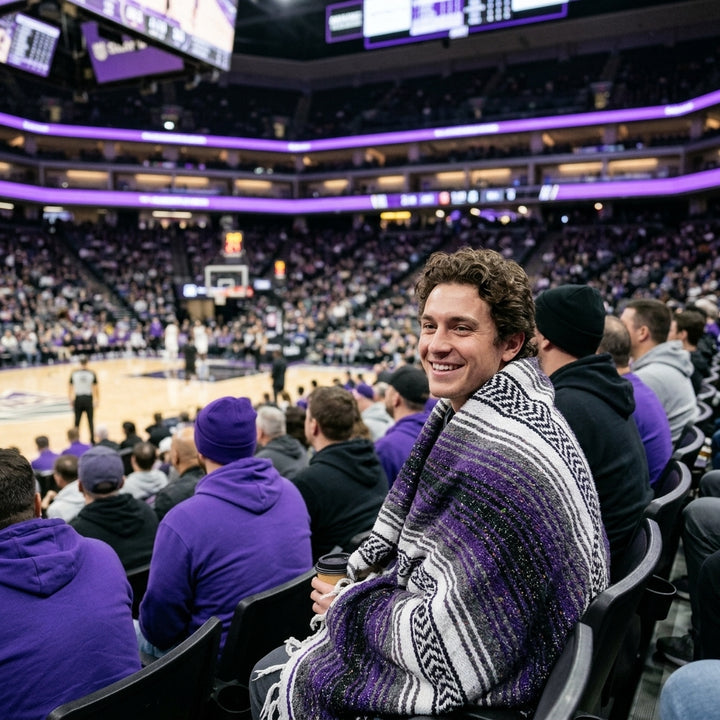 Sacramento Basketball Throw Blanket | Purple & Silver Mexican Stadium Blanket