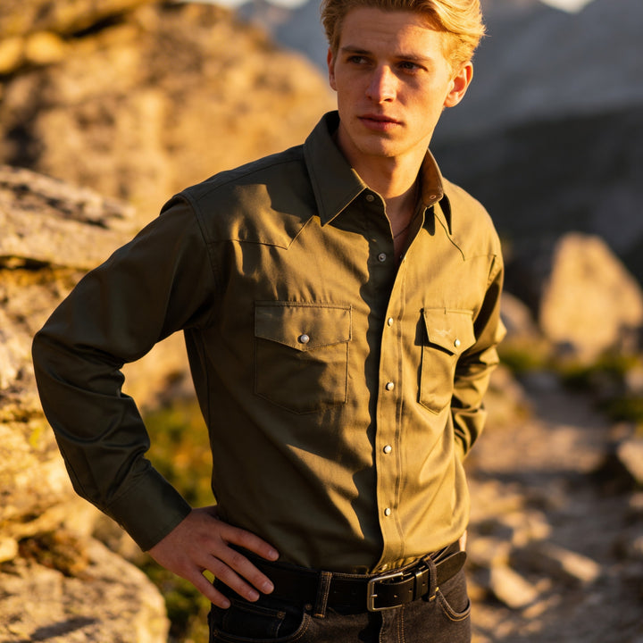 Prairie Twill Solid - Safari Green - Long Sleeve - Snaps - Classic Fit