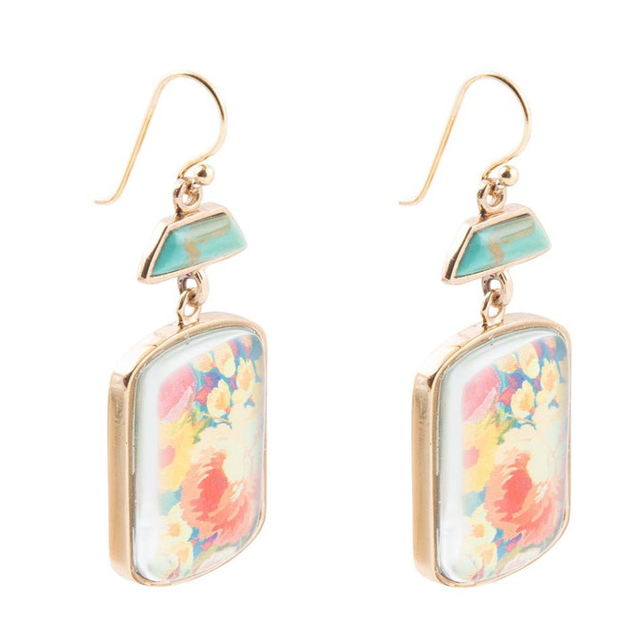 Scenic Floral Blue Turquoise Golden Earrings