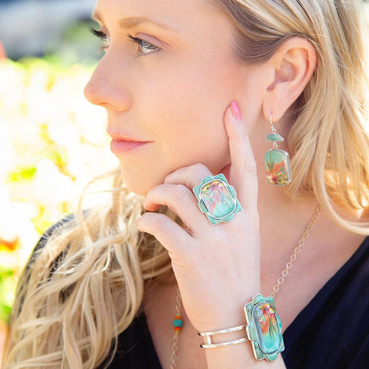 Scenic Sedona Desert Blue Turquoise Golden Drop Earrings