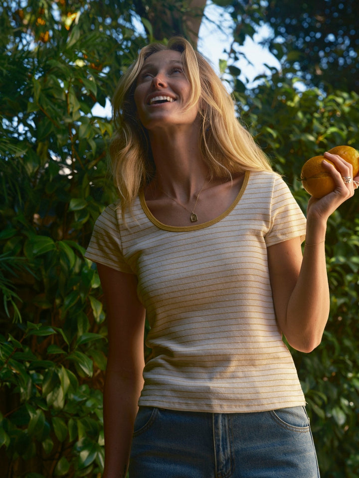 Mollusk Scoop Ribsy Tee Butter Yellow Stripe