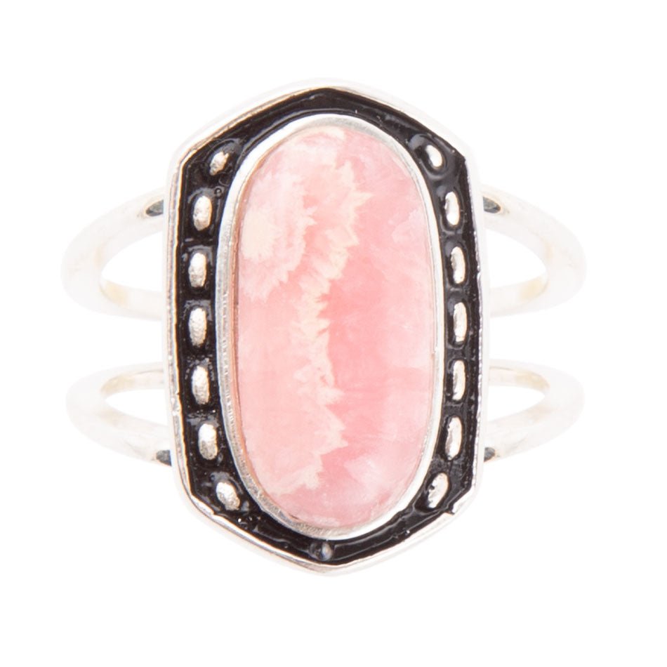 Shielded Pink Rhodonite and Sterling Silver Ring