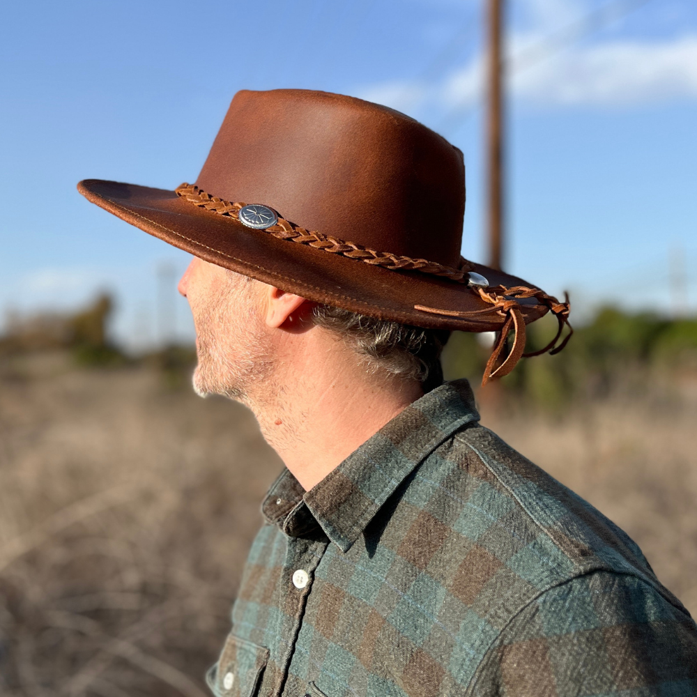 Full Brim Leather Hat | Ranch Style Hat