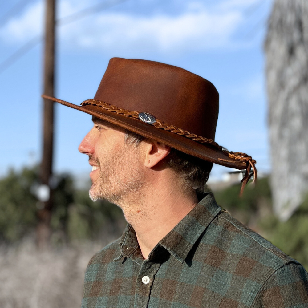 Full Brim Leather Hat | Ranch Style Hat