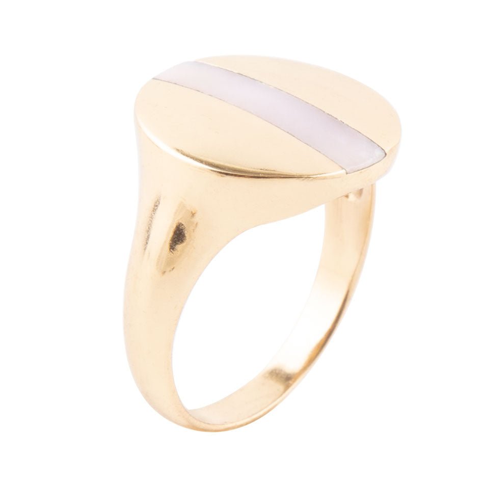 Signet Pink Opal and Bronze Circle Ring