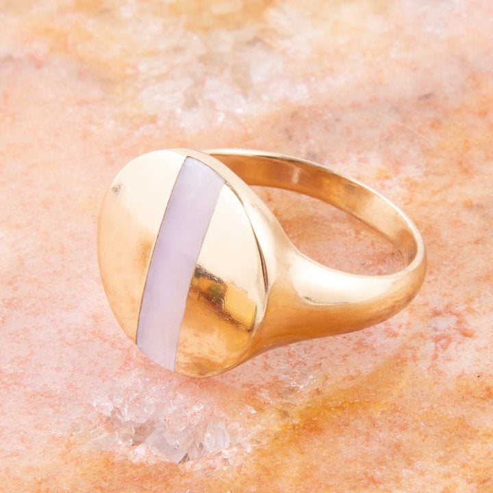 Signet Pink Opal and Bronze Circle Ring
