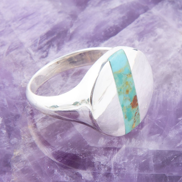 Signet Turquoise and Sterling Silver Circle Ring