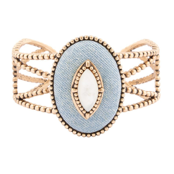 Blue Denim Dreams White Mother of Pearl Golden Cuff Bracelet