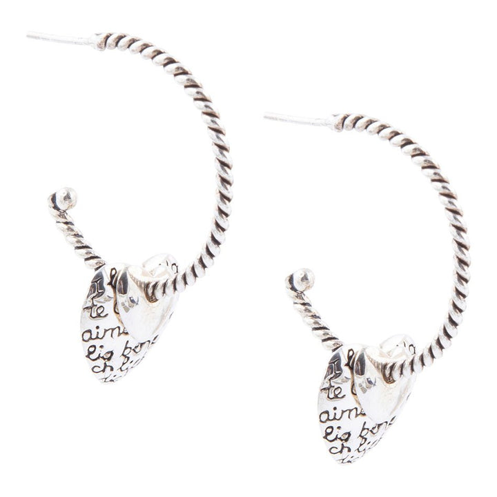 Sterling Silver Engraved Heart Hoop Earrings