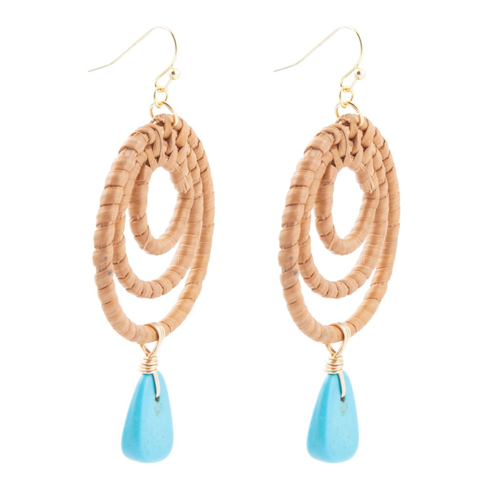 Tulum Blue Magnesite Rattan Golden Drop Earrings