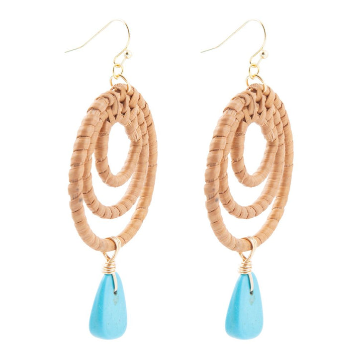 Tulum Blue Magnesite Rattan Golden Drop Earrings