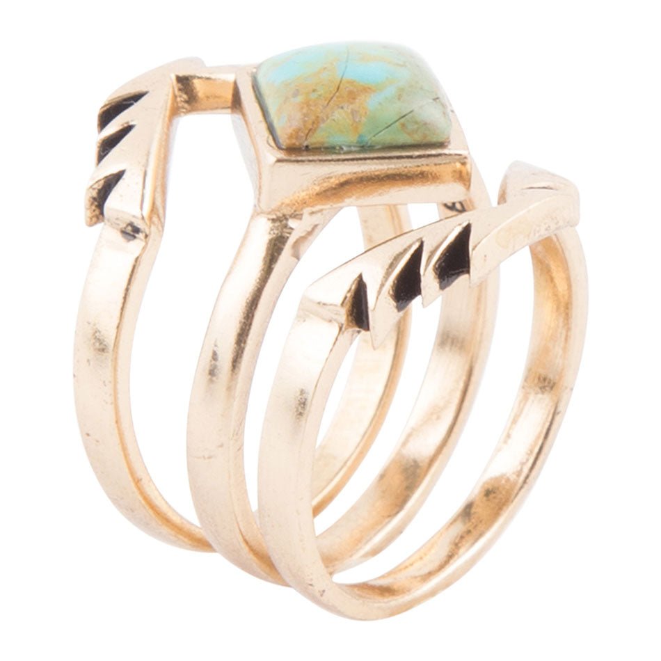 Aztec Blue Turquoise Golden Ring Set