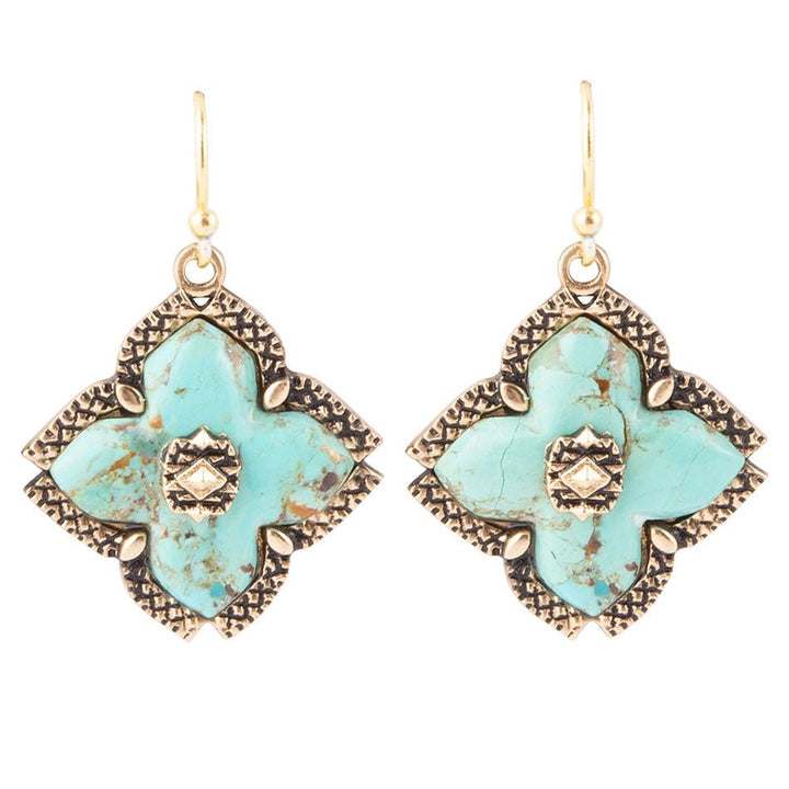 Blue Turquoise Maltese Golden Cross Earrings