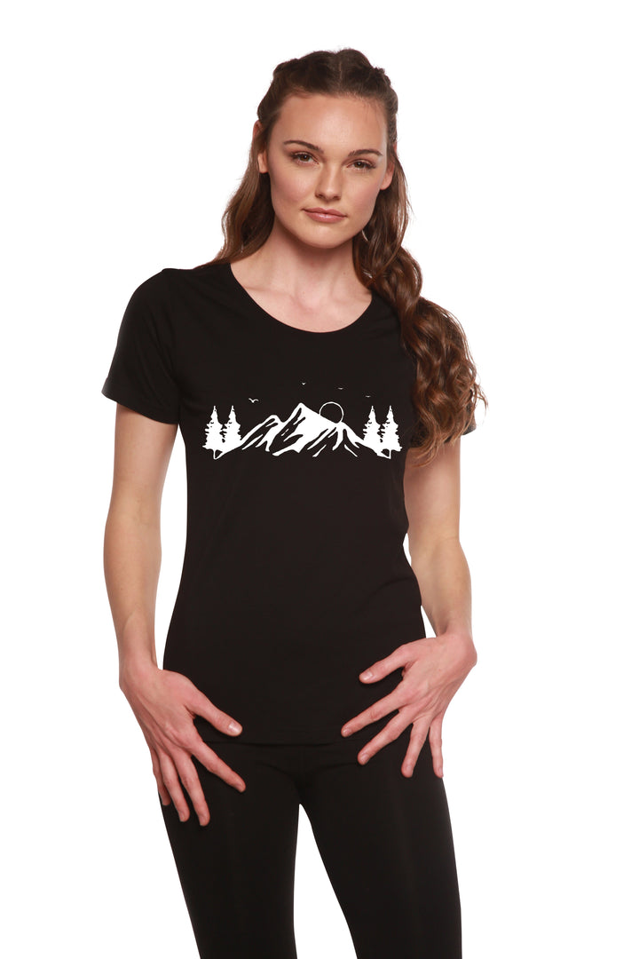 Women's Bamboo/Cotton Short Sleeve Scoop Neck T-Shirt with Print Mauna Kea