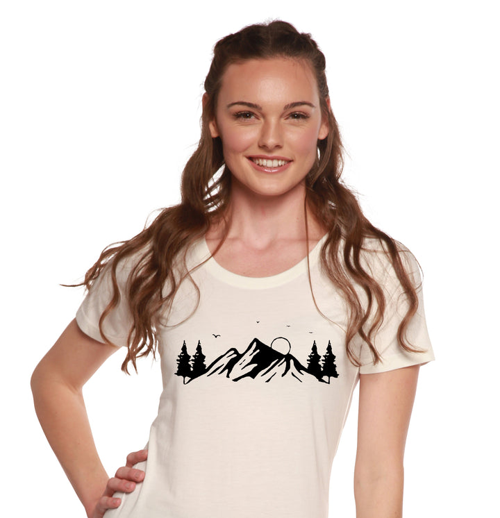 Women's Bamboo/Cotton Short Sleeve Scoop Neck T-Shirt with Print Mauna Kea