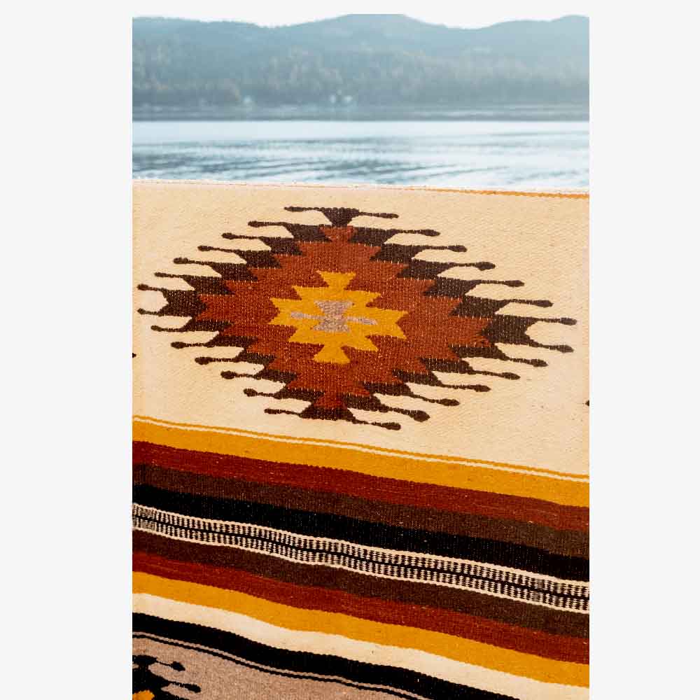 Aztec Mexican Blanket - Southwest White & Tan