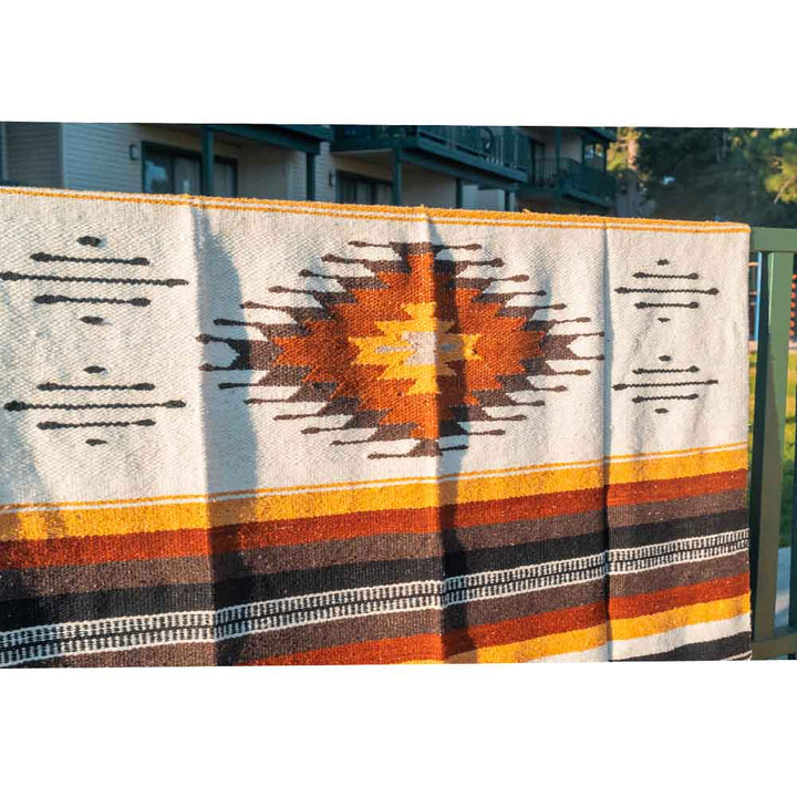 Queen Size Mexican Blanket - Grey Southwest Blanket- XL Heavy Wool